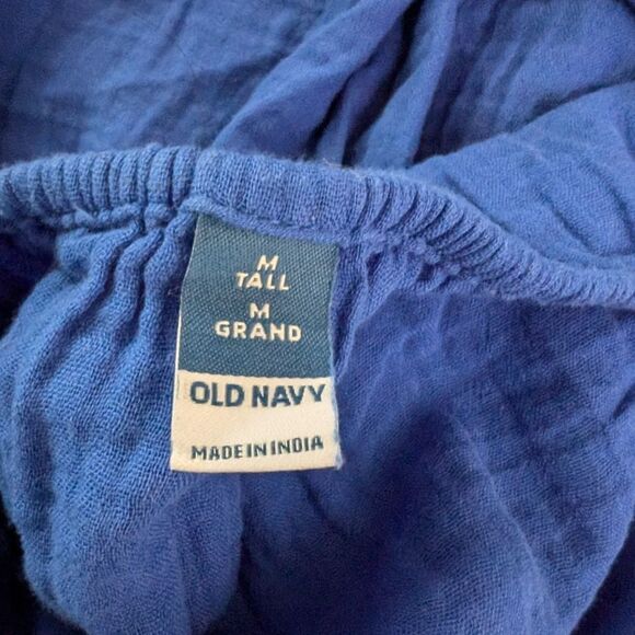 Old navy 💯 Cotton gauze Puff-Sleeve Tiered Mini Swing Dress blue size - Picture 8 of 12